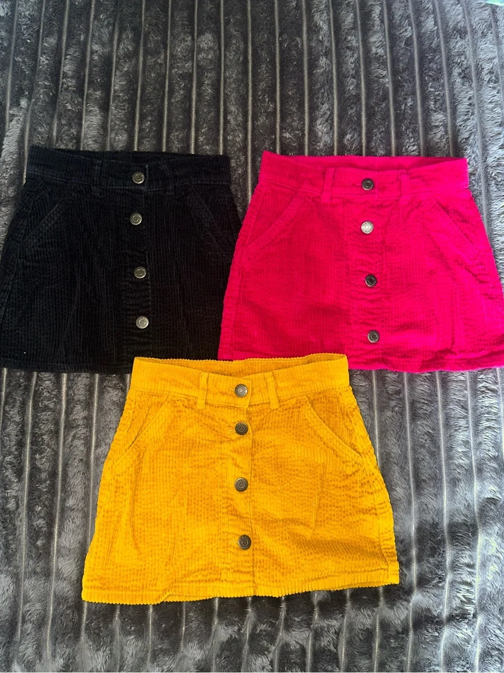 Old Navy girls Corduroy Button-Front Skirt in Black, Pink, and yellow